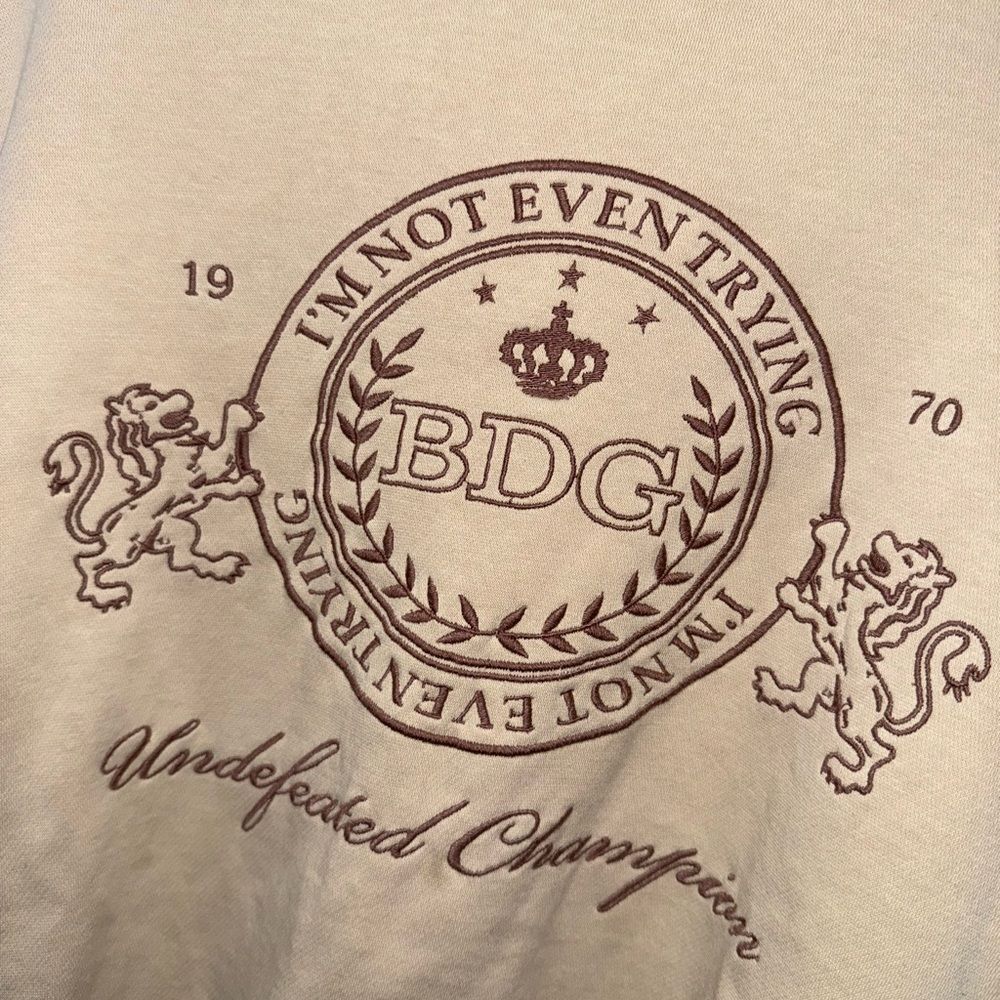 Urban Outfitters BDG Cream undefeated champion embroidered sweatshirt Size S EUC - Picture 2 of 7